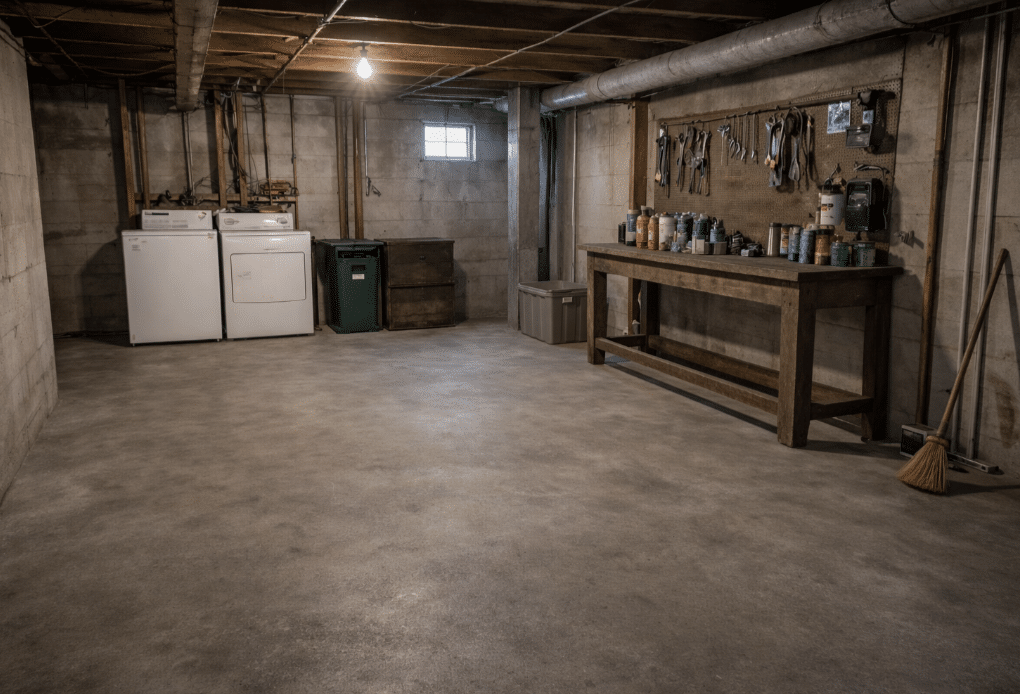 Clean and organized basement in Owensboro after a professional junk removal service.